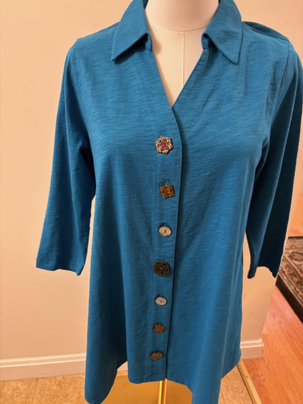 Soft Surroundings Teal Cotton Shirt